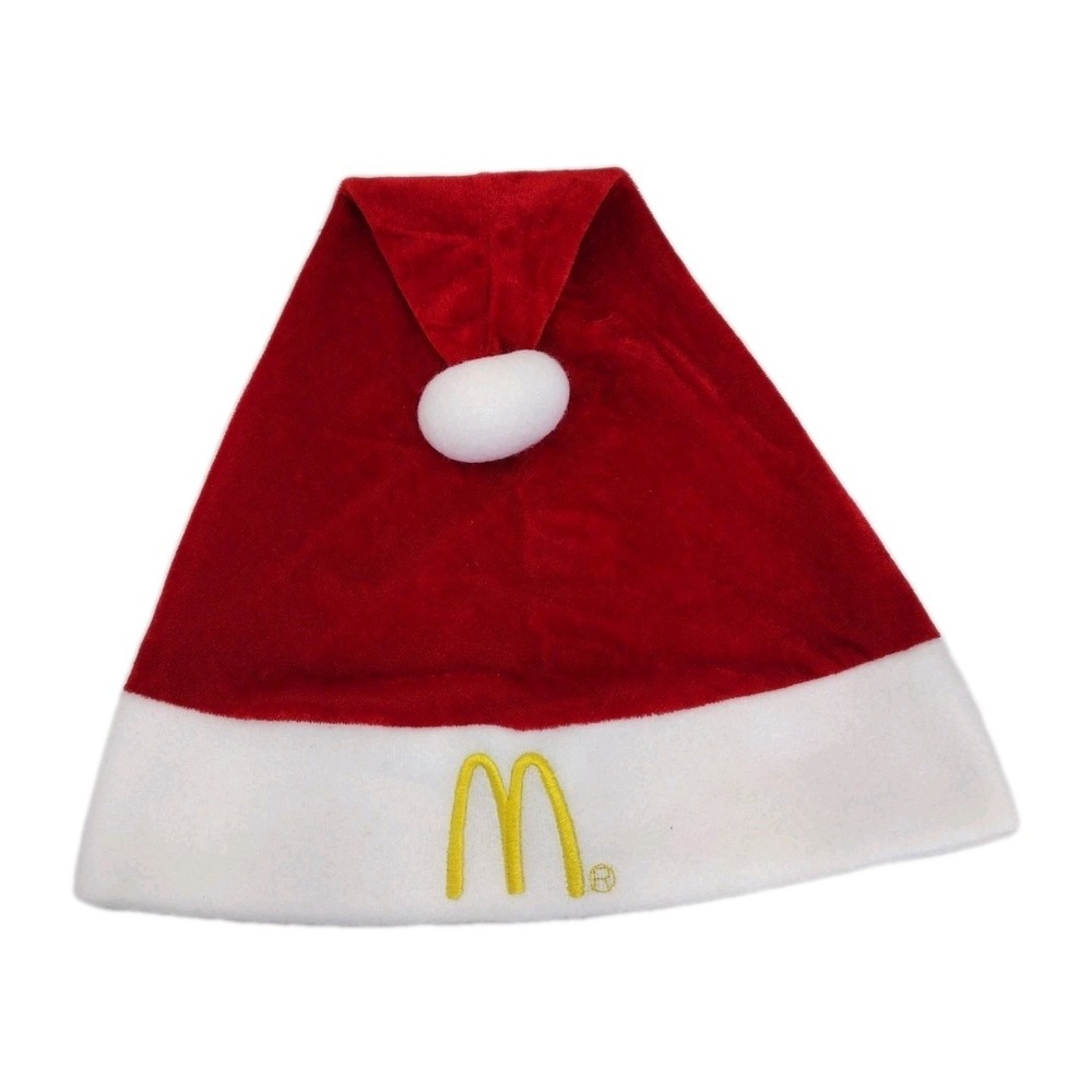 McDonalds Fast Food Restaurant Red Velvet Christmas Santa Holiday Hat Employee